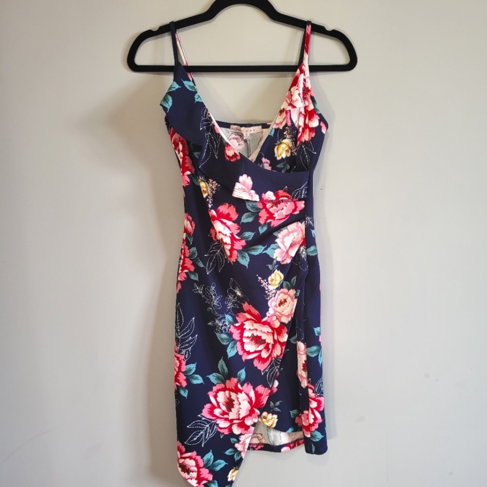 Asymmetrical floral wrap dress